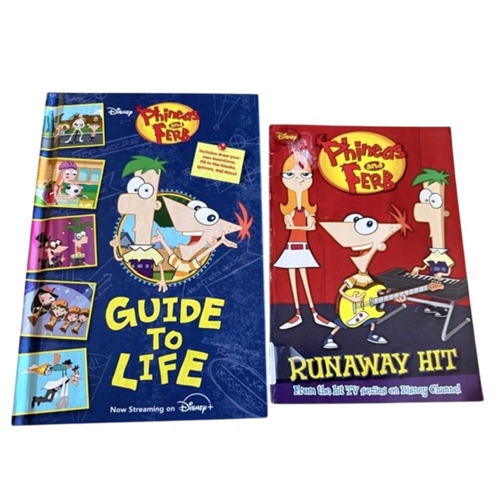 Disney Phineas and Ferb Book Lot 2 Guide to Life + Runaway Hit Kids Books